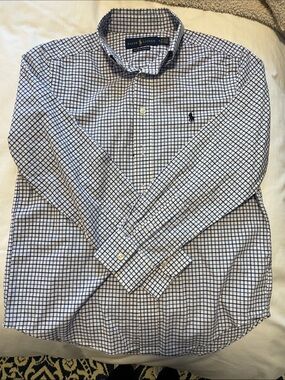 Ralph Lauren Navy and White Checked Button-Down Shirt